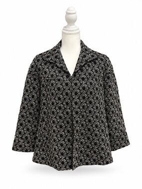 Lafayette 148 Black Cream Jacquard Cropped Jacket Size 6